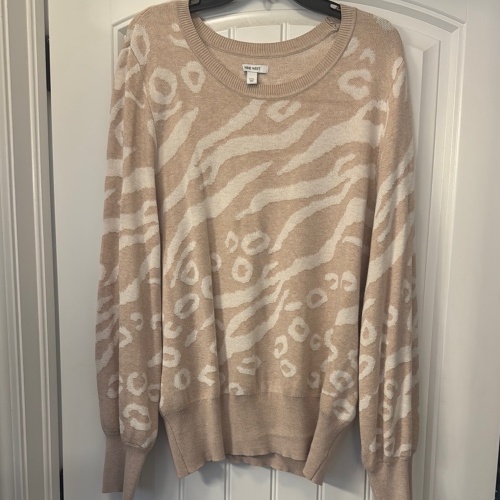 Nine West Cream Crew Neck Sweater with Subtle Animal Print